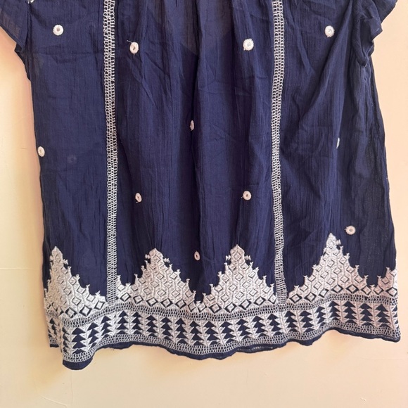 Joie Navy Blue Short Flutter Sleeve Embroidered Boho Womens Size S Peasant Top - Picture 8 of 14